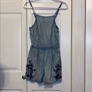 Embroidered Denim Romper